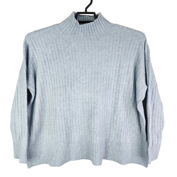 Womens Loft Blue Ribbed Sweater Mock Neck Long Sleeve Acrylic Polyester Size S - Picture 1 of 12